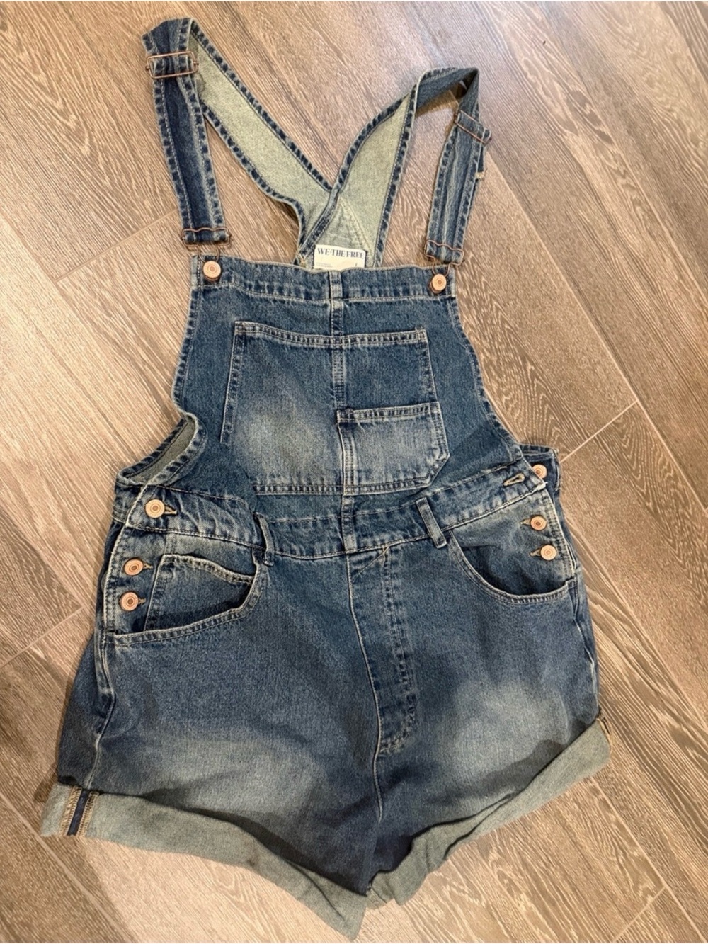 We The Free Women's Distressed Denim Short Overalls